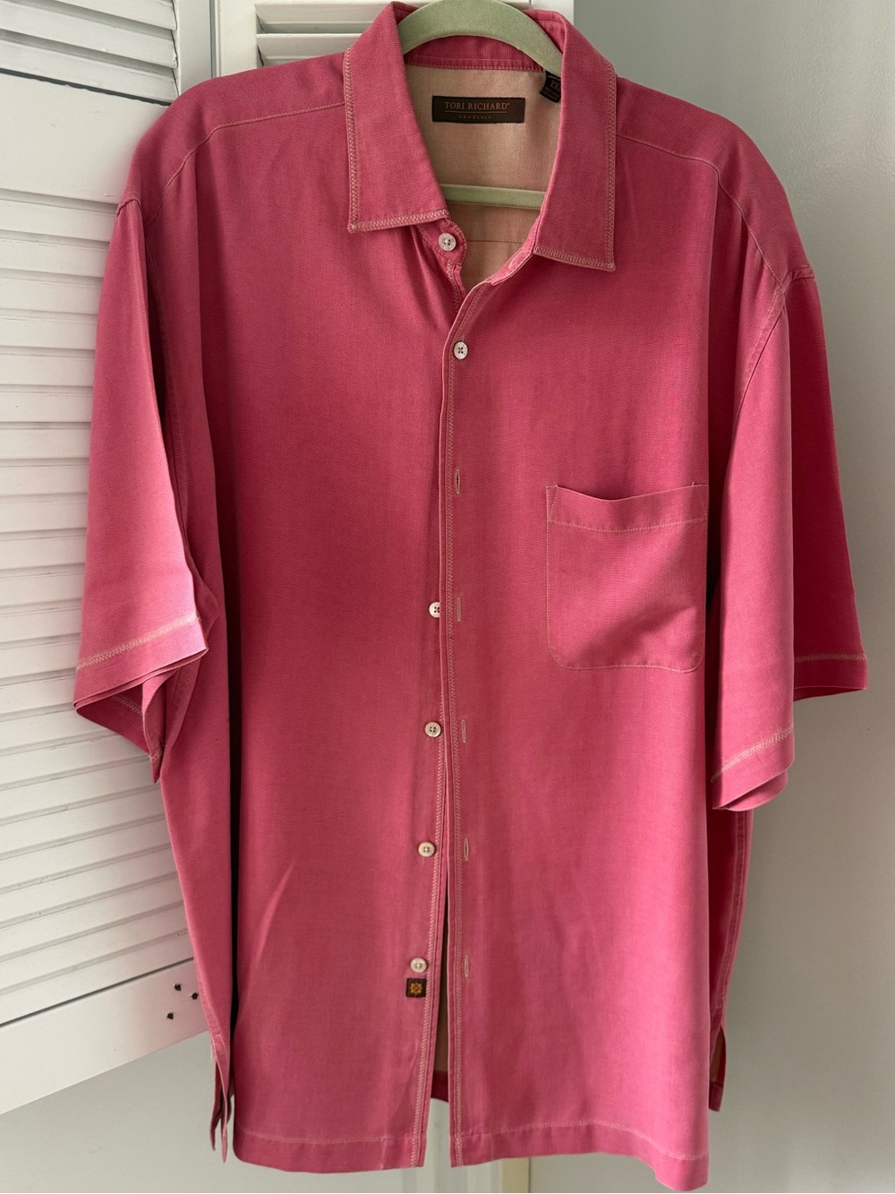 Tori Richard Men's Size XXL Dark Pink Short-Sleeve Button-Up Silk Shirt